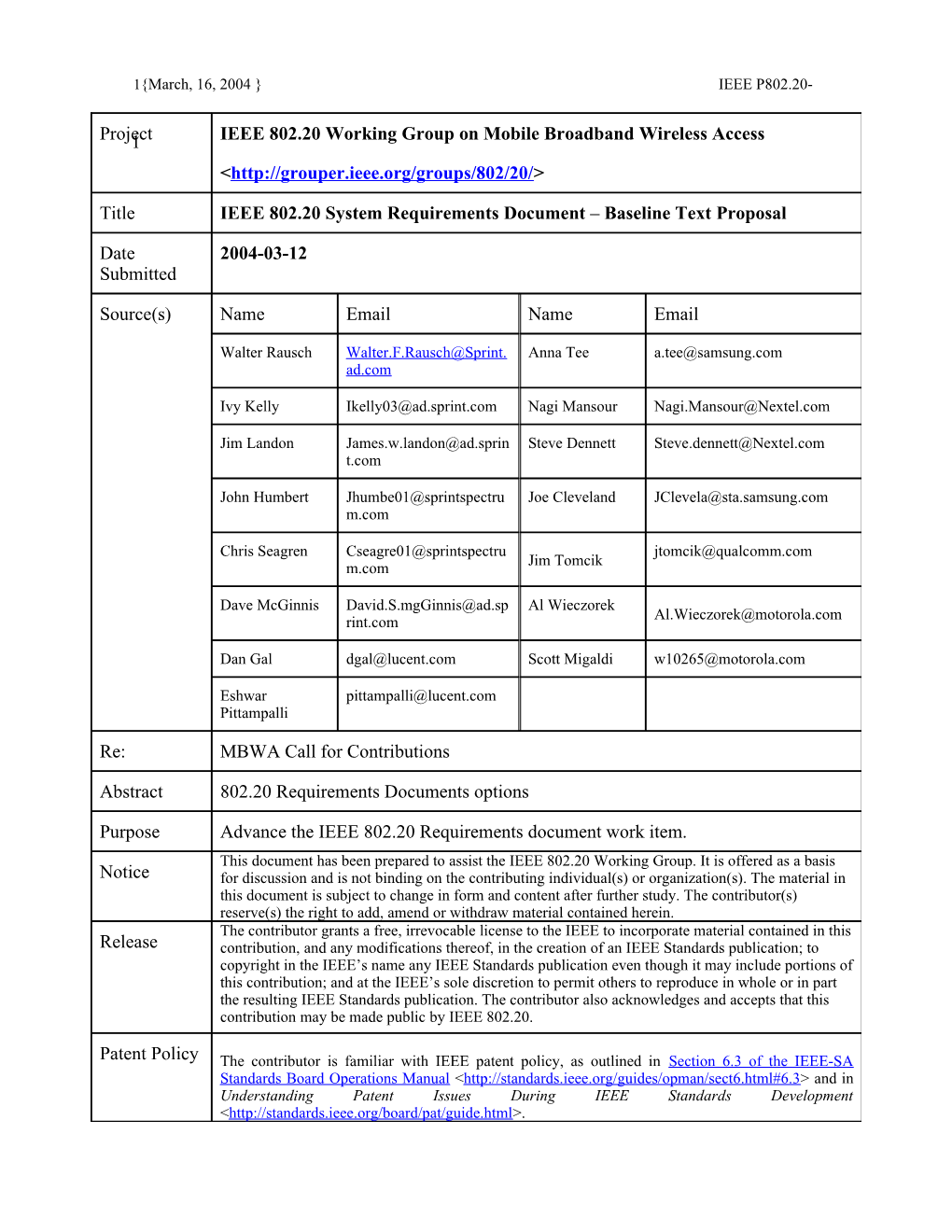 Input for SRD Contribution Revision 8