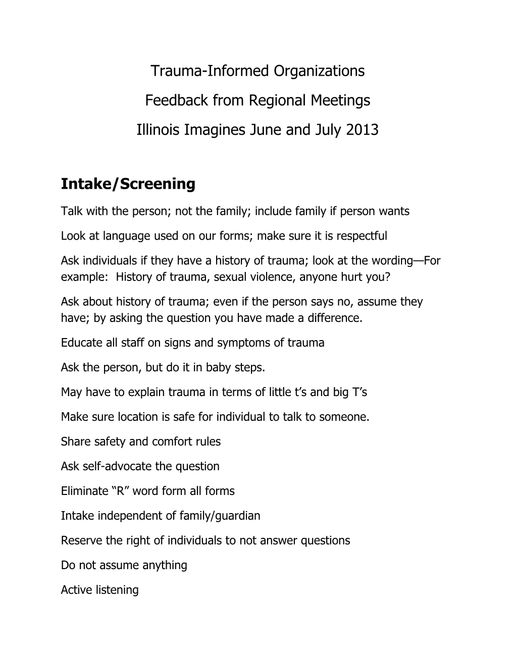 Feedback from Regional Meetings