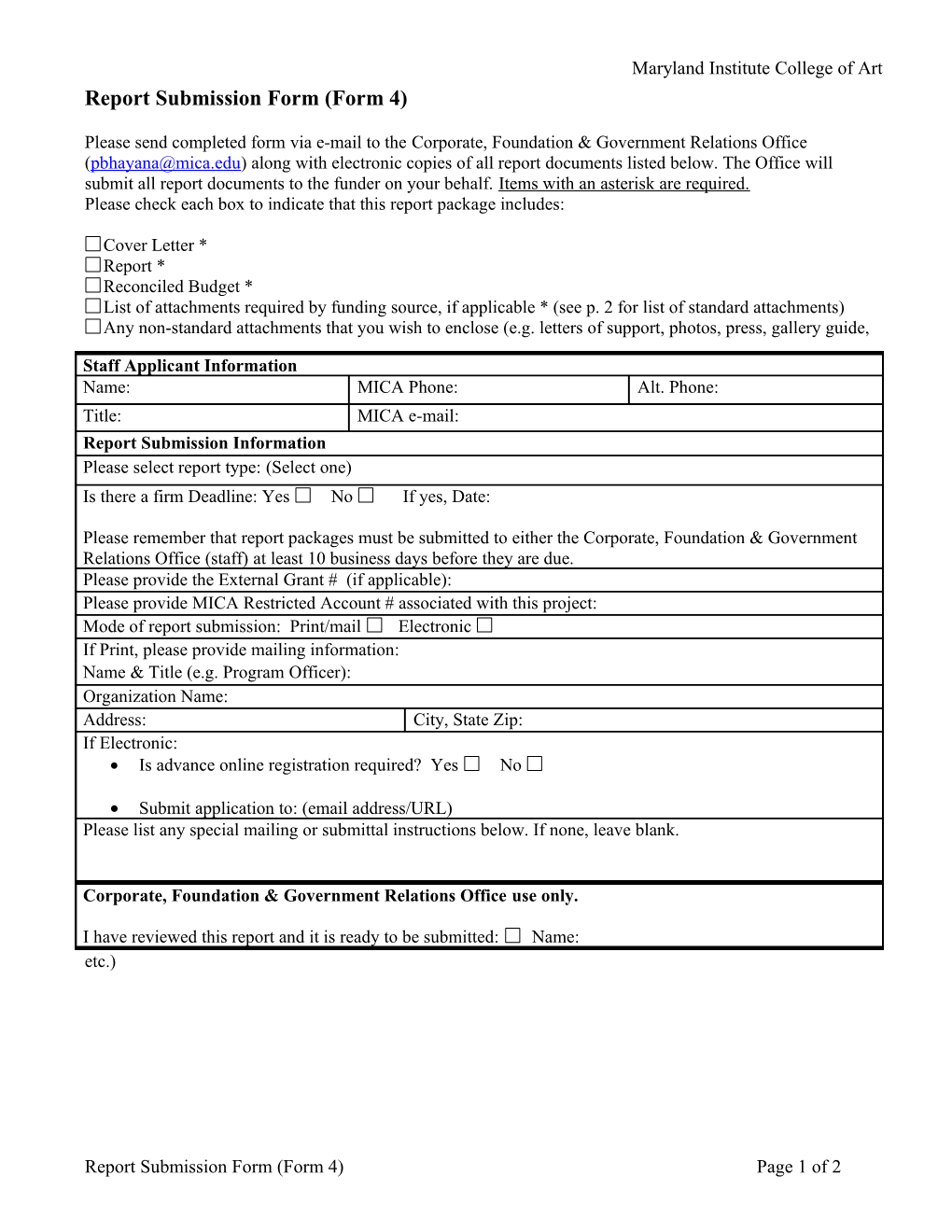 Proposal/Report Submission Form