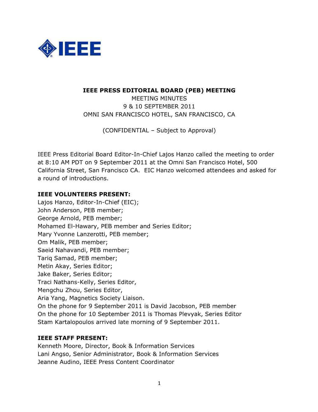 Ieee Press Editorial Board (Peb) Meeting