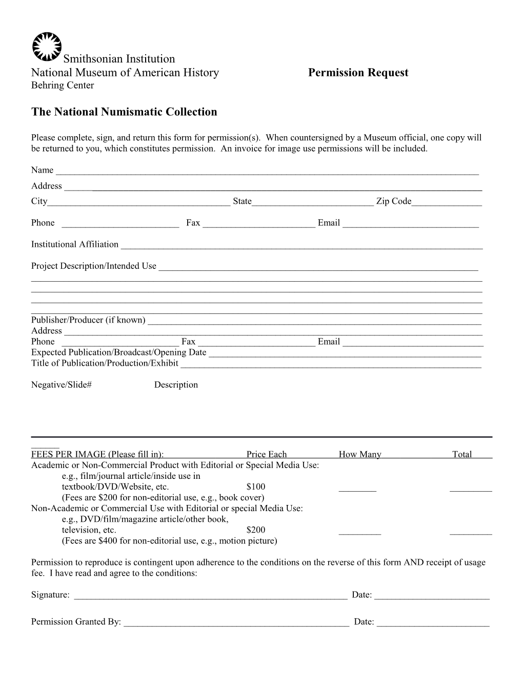 National Museum of American History Permission Request