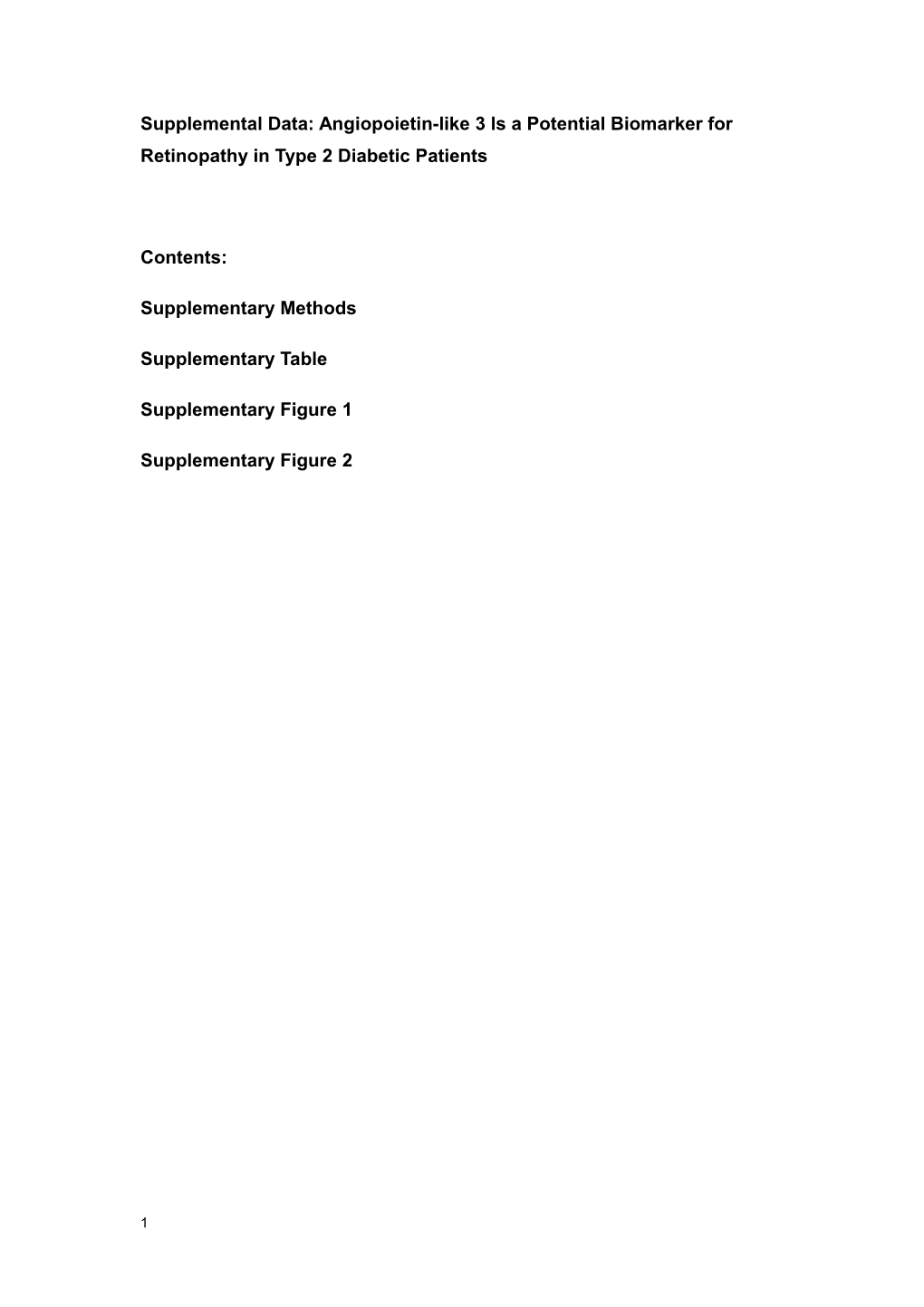 Supplemental Data: Angiopoietin-Like 3 Is a Potential Biomarker for Retinopathy in Type