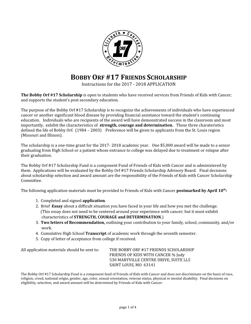 Bobby Orf #17 Friends Scholarship