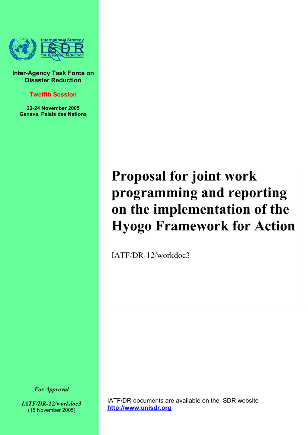 Proposal for Joint Work Programming and Reporting On