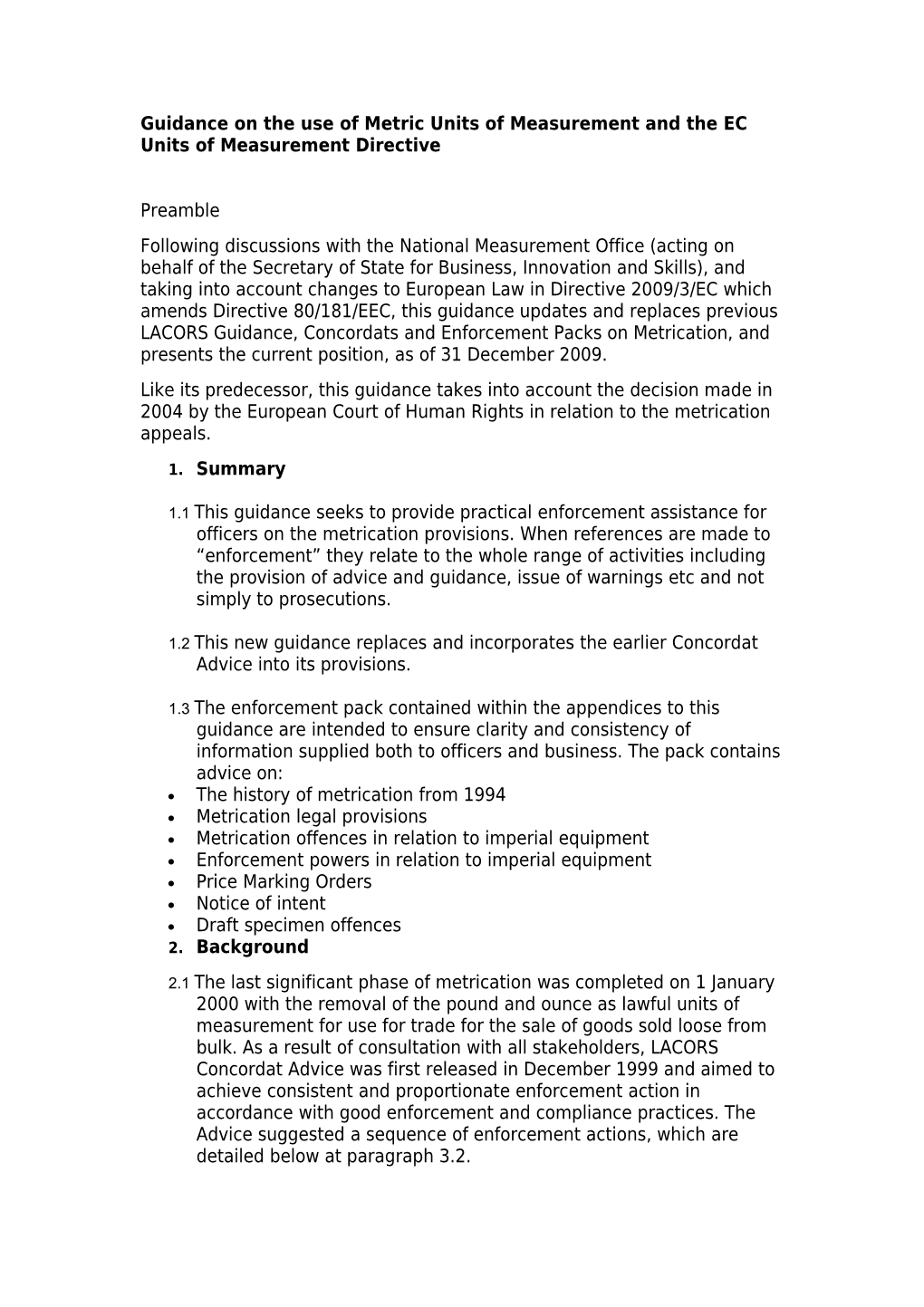 Guidance Note for Business on the Use of Metric Units of Measurement and the EC Units Of