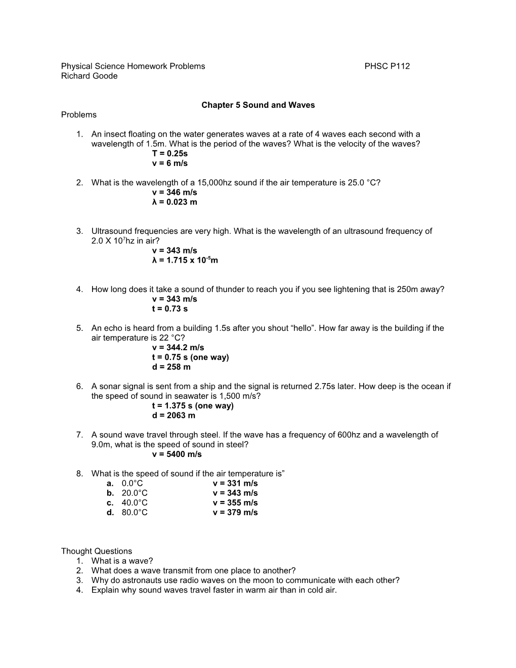 Physical Science Homework Problems CH 5
