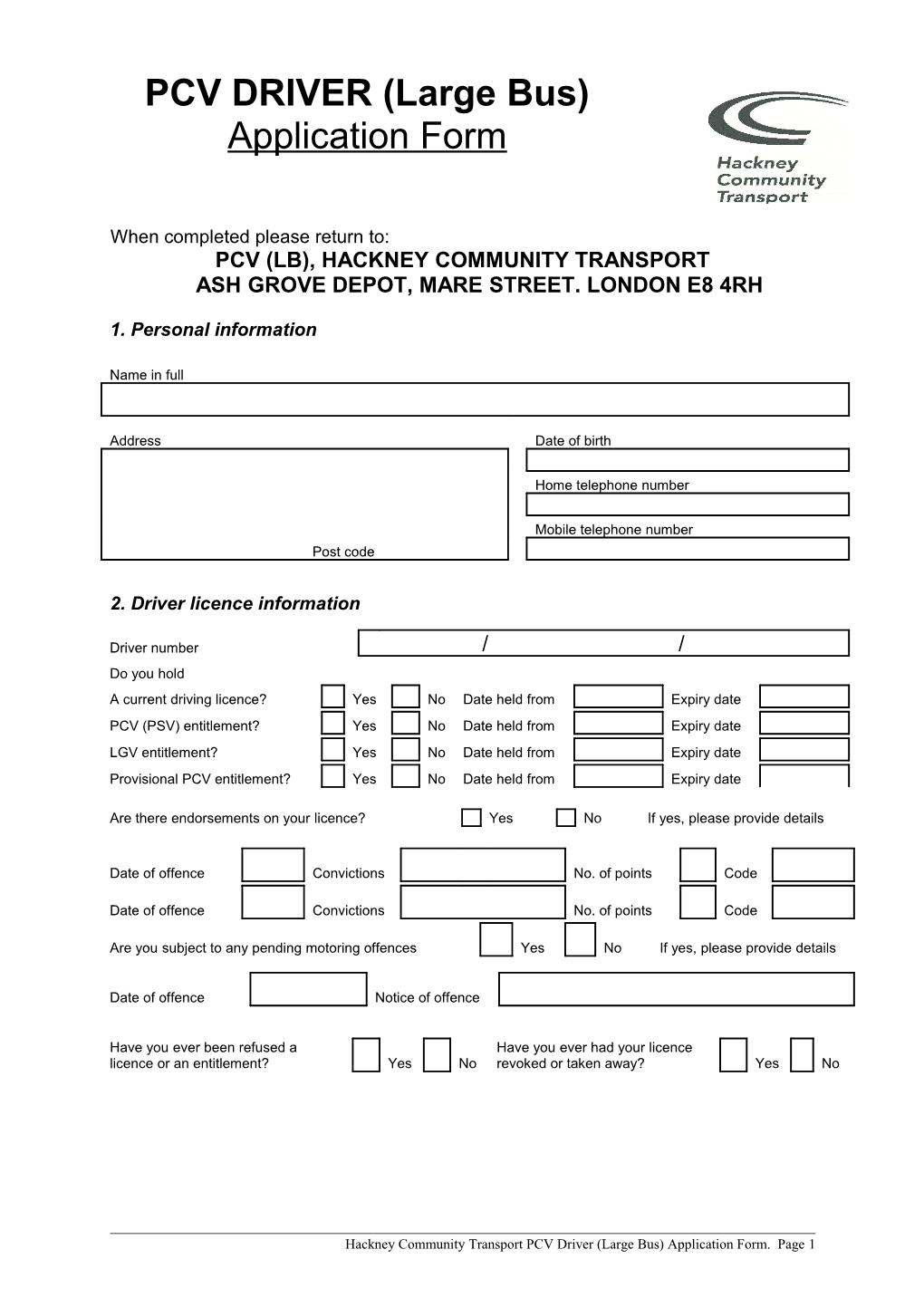 Pcv (Lb), Hackney Community Transport