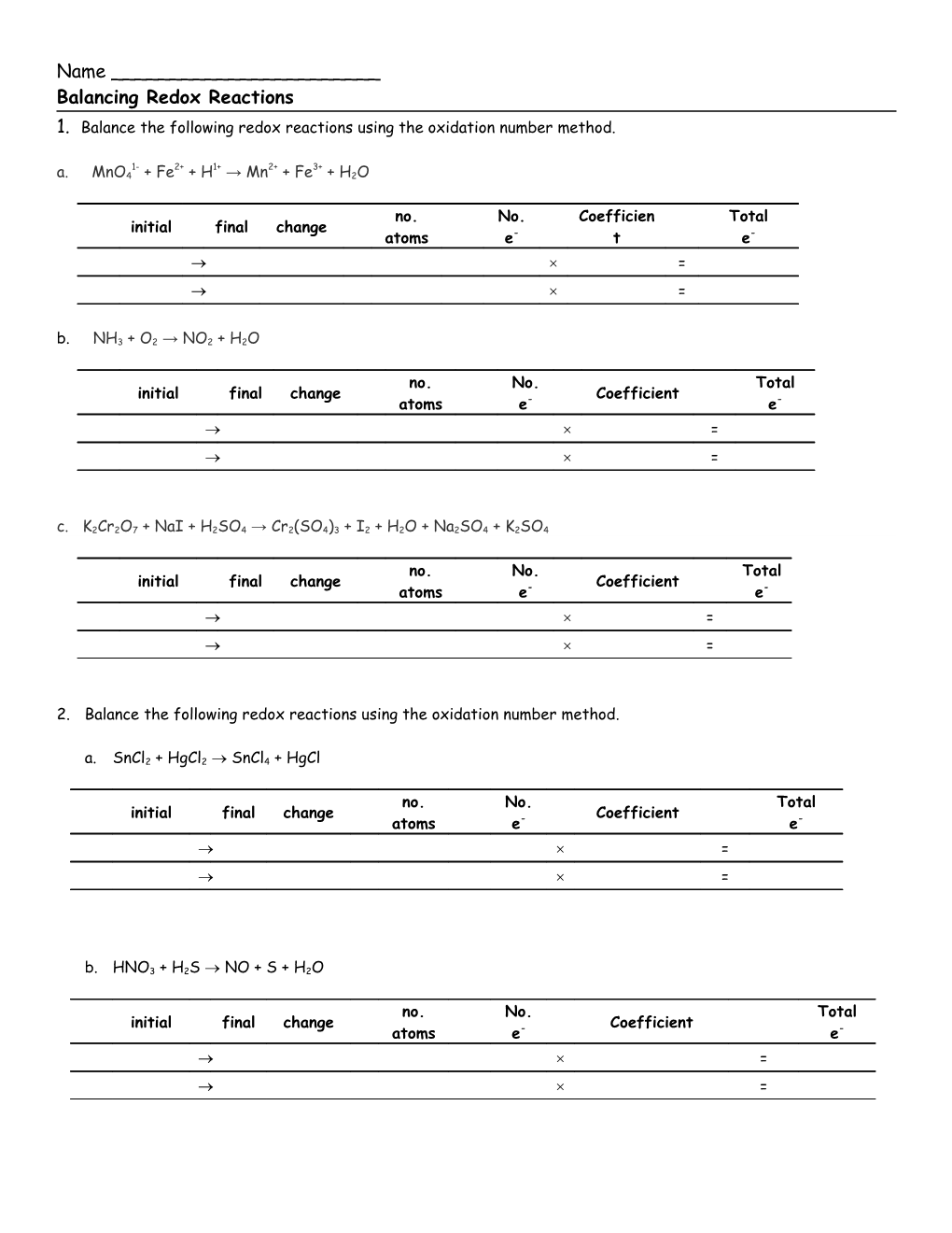 Balancing Redox Reactions