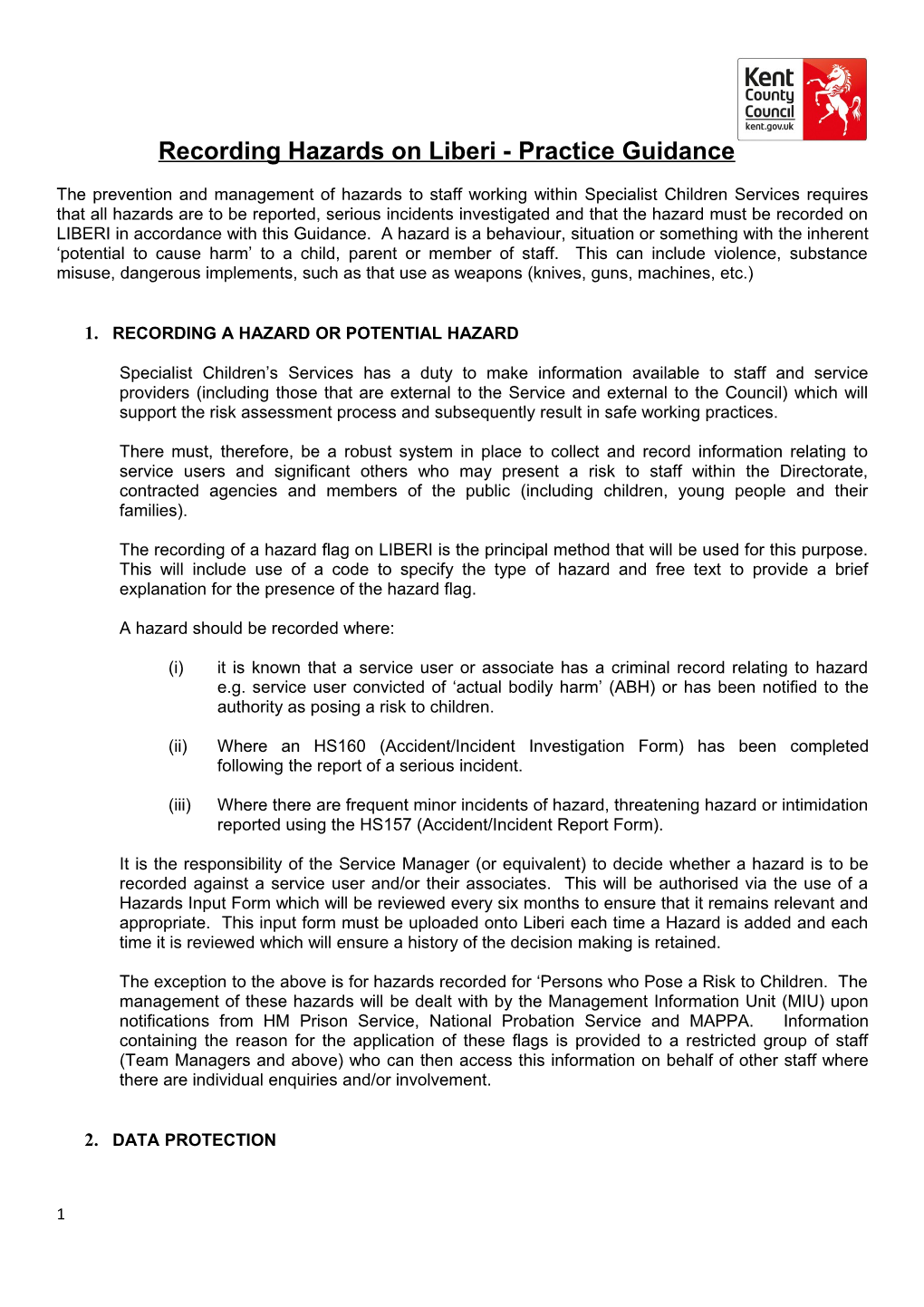 Recording Hazards on Liberi - Practice Guidance