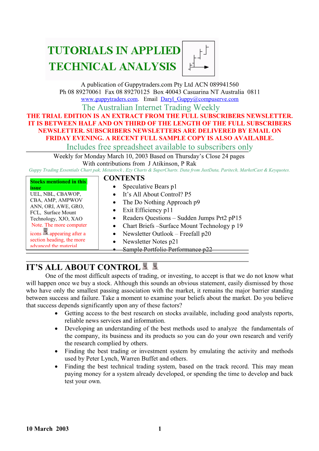 A Publication of Guppytraders.Com Pty Ltd ACN 089941560