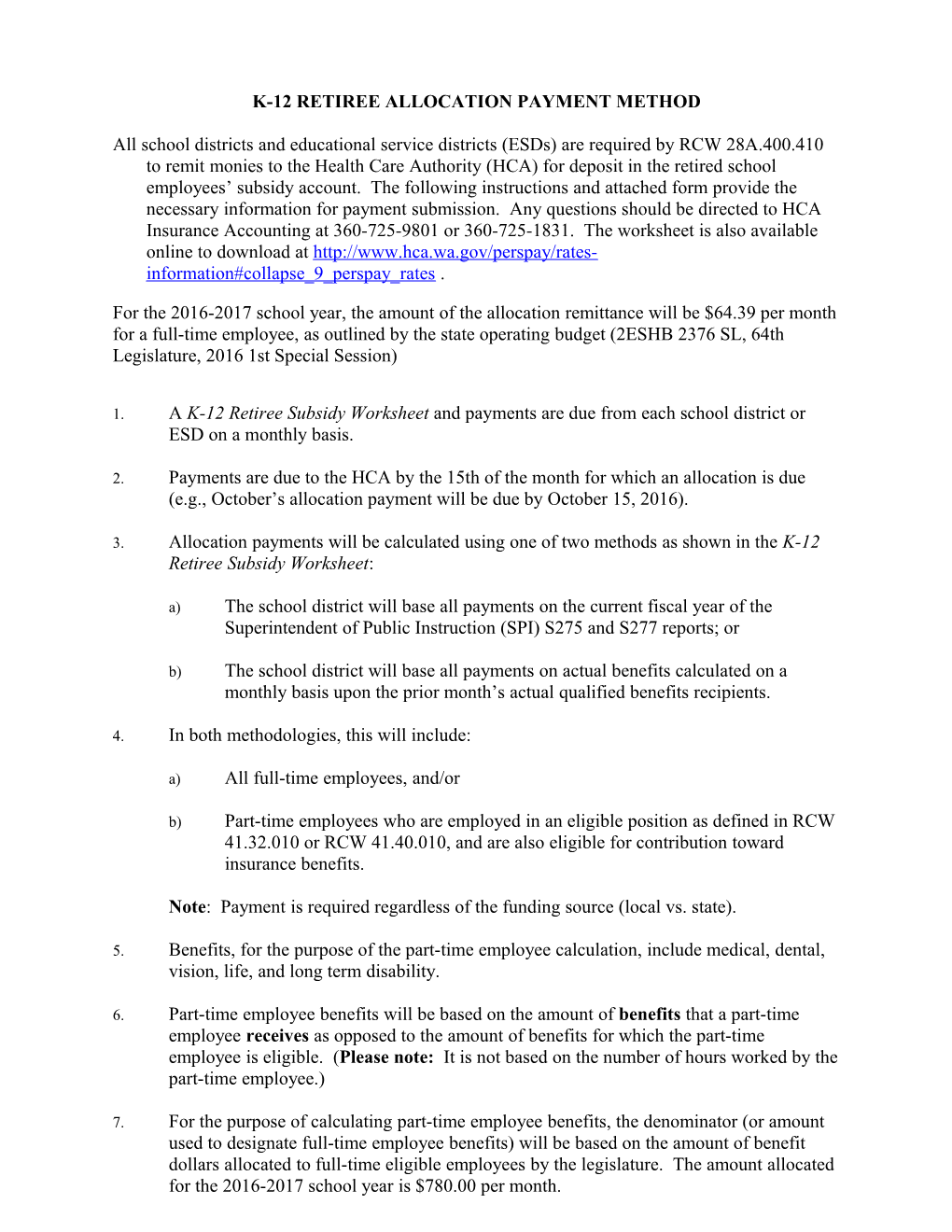 K-12 Retiree Allocation Payment Method