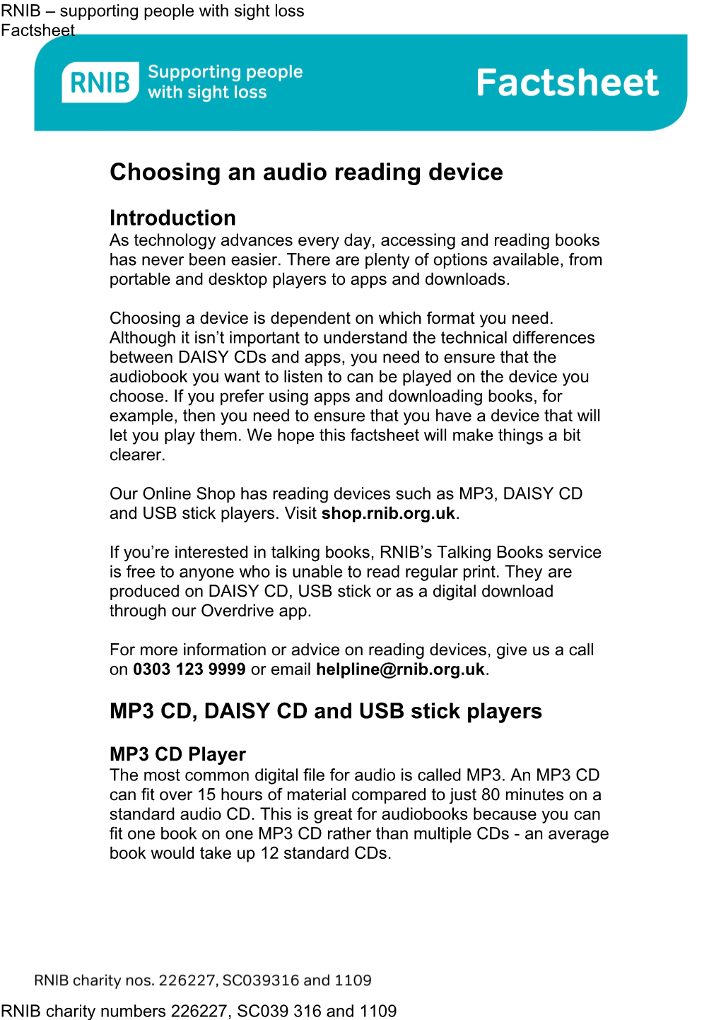 Choosing an MP3, DAISY CD Or USB Stick Player