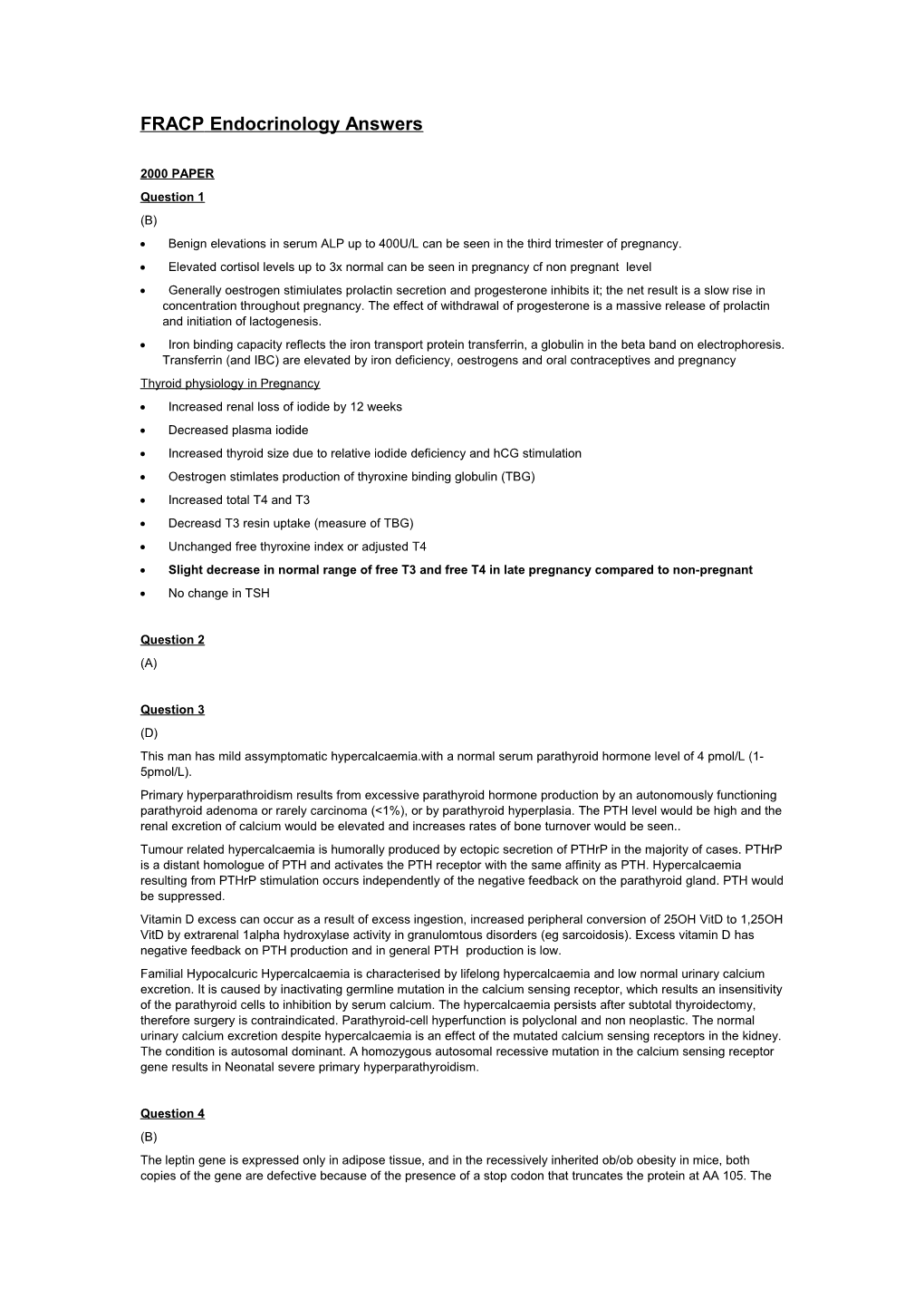 FRACP Endocrinology Answers