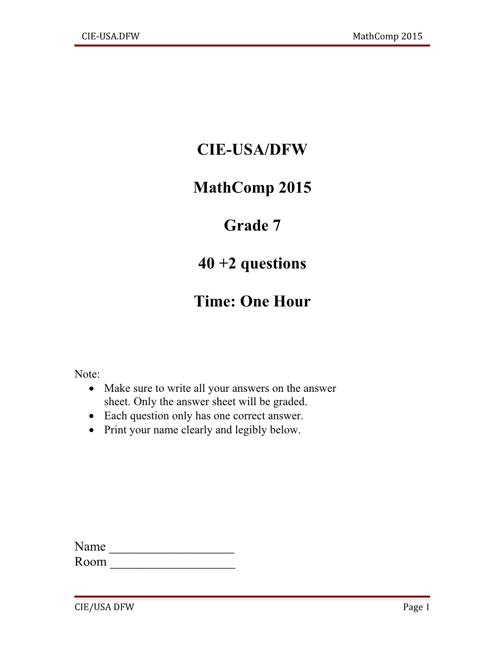 CIE-USA.DFW Mathcomp 2015