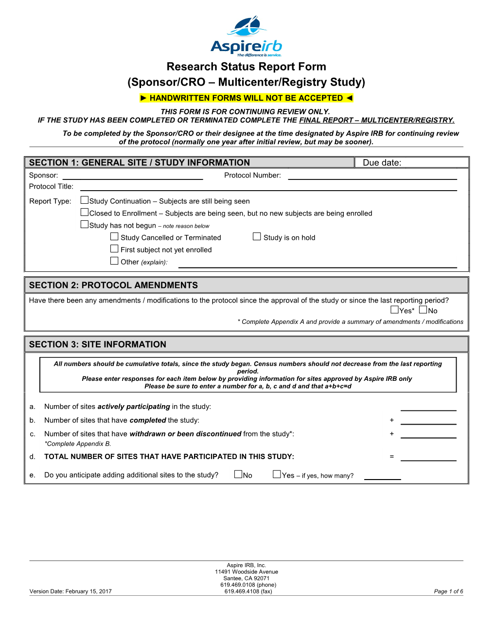 Research Status Report Form