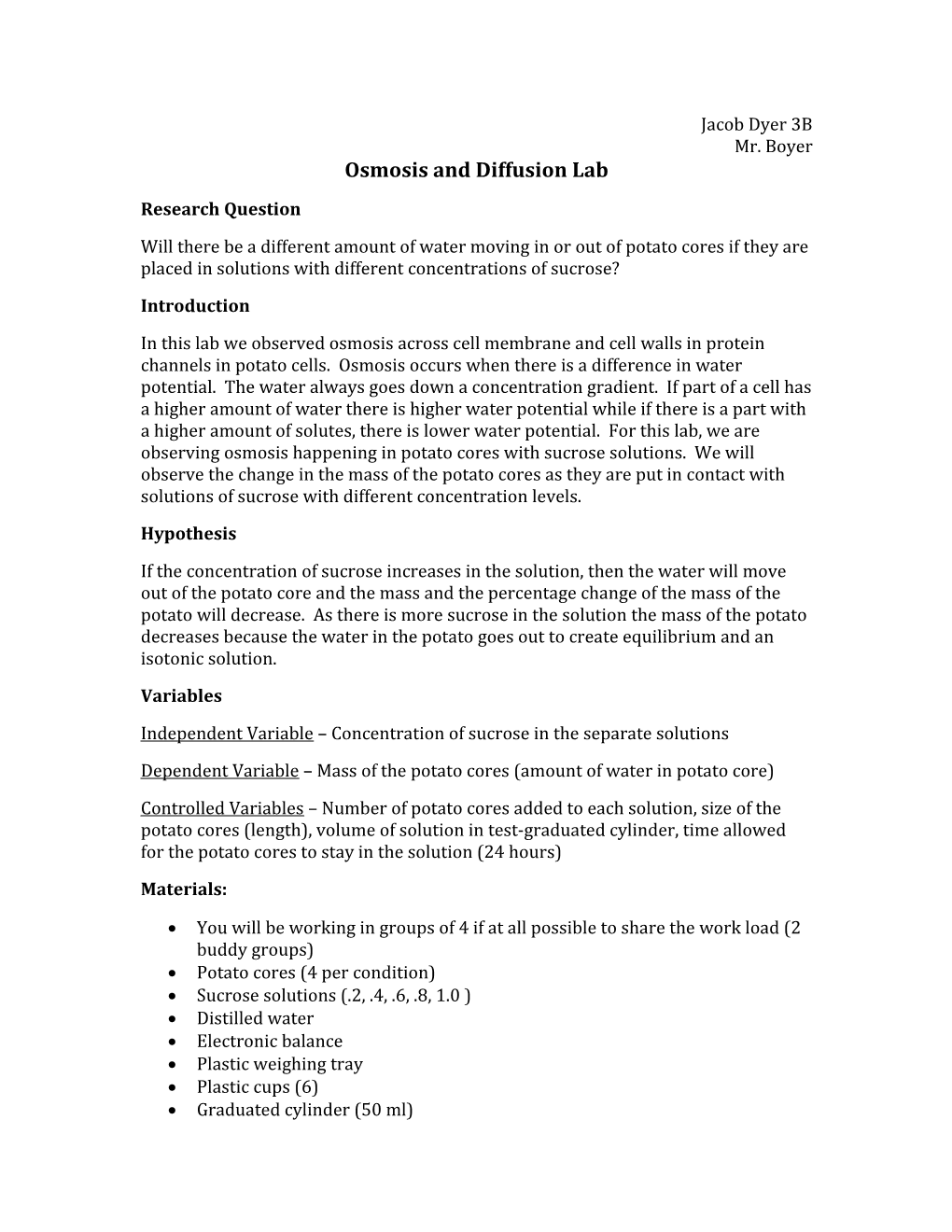 Osmosis and Diffusion Lab