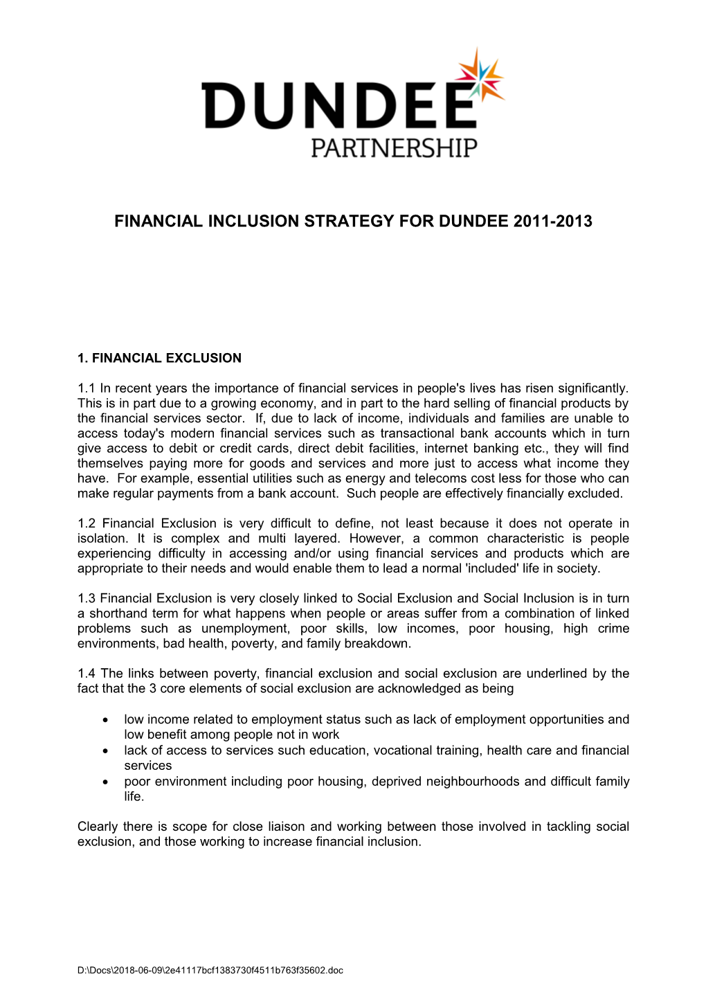 Financial Inclusion Strategy for Dundee 2011-2013