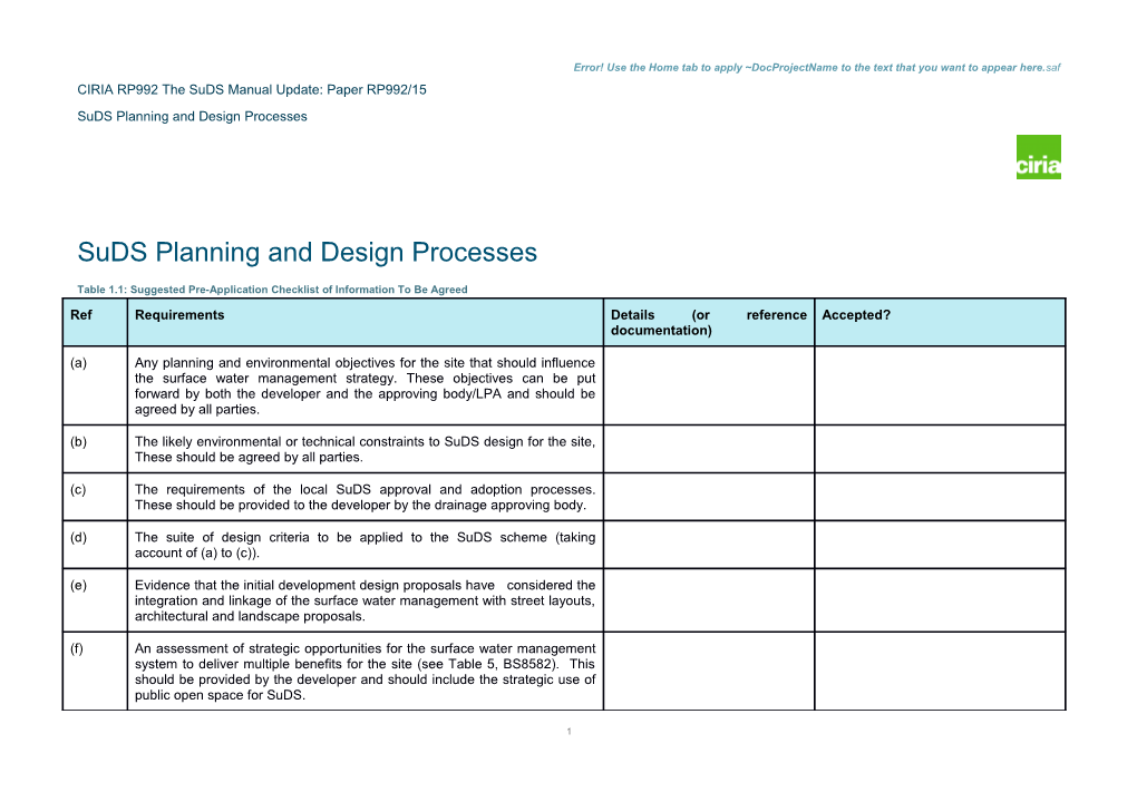 Suds Planning and Design Processes