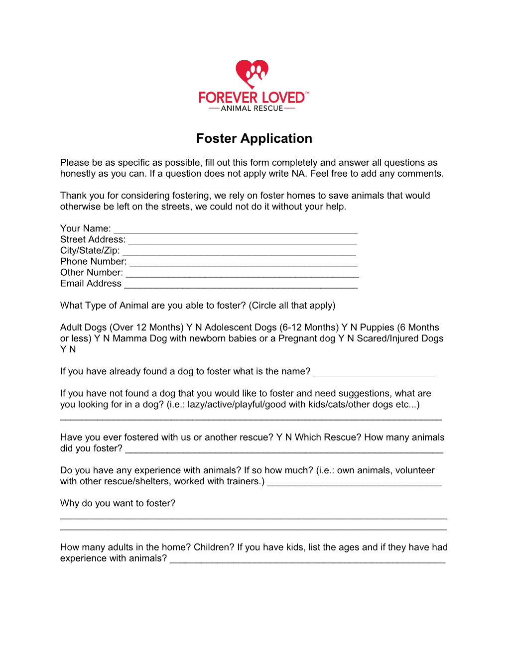 Foster Application