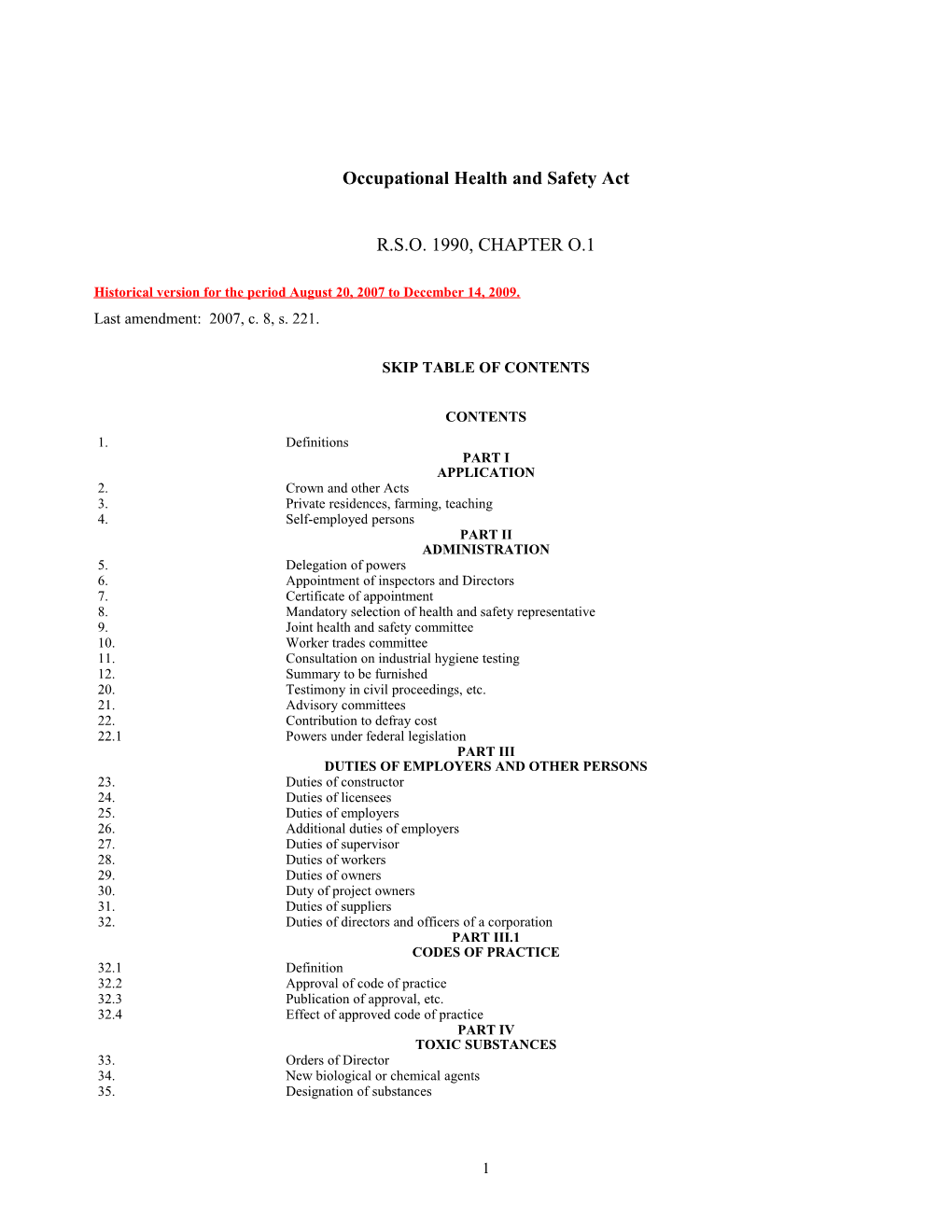 Occupational Health and Safety Act, R.S.O. 1990, C. O.1