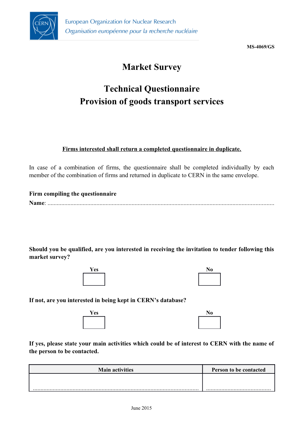 MS Services Technical Questionnaire Template