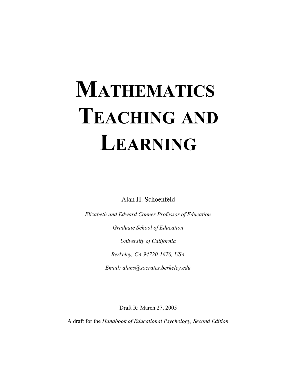 Mathematics Teaching and Learning