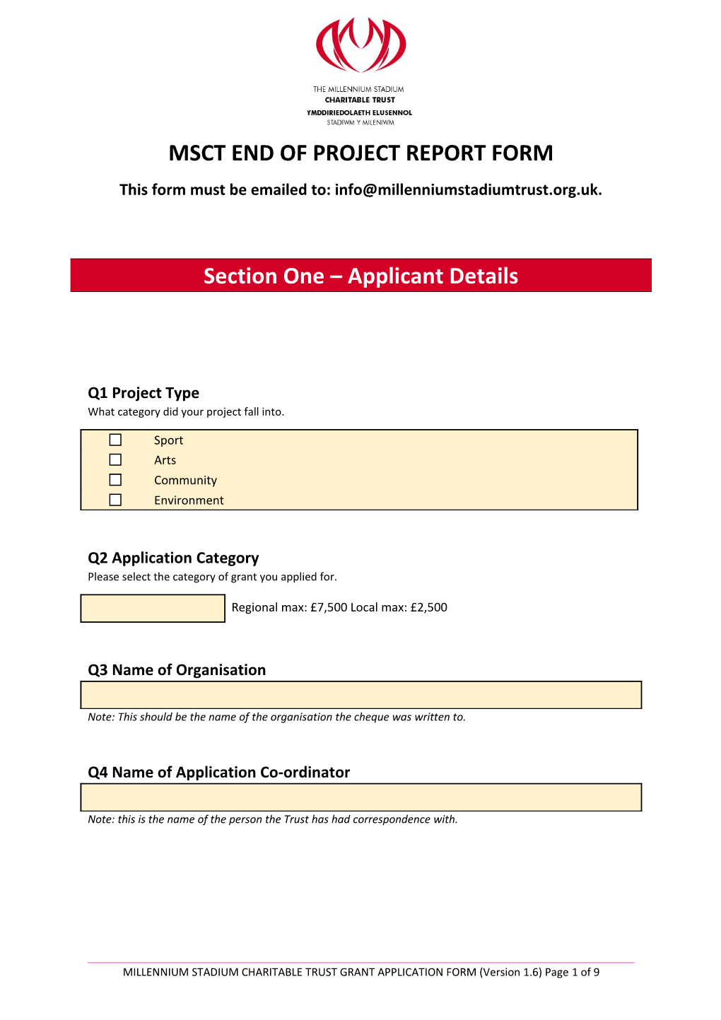 Msct End of Project Report Form