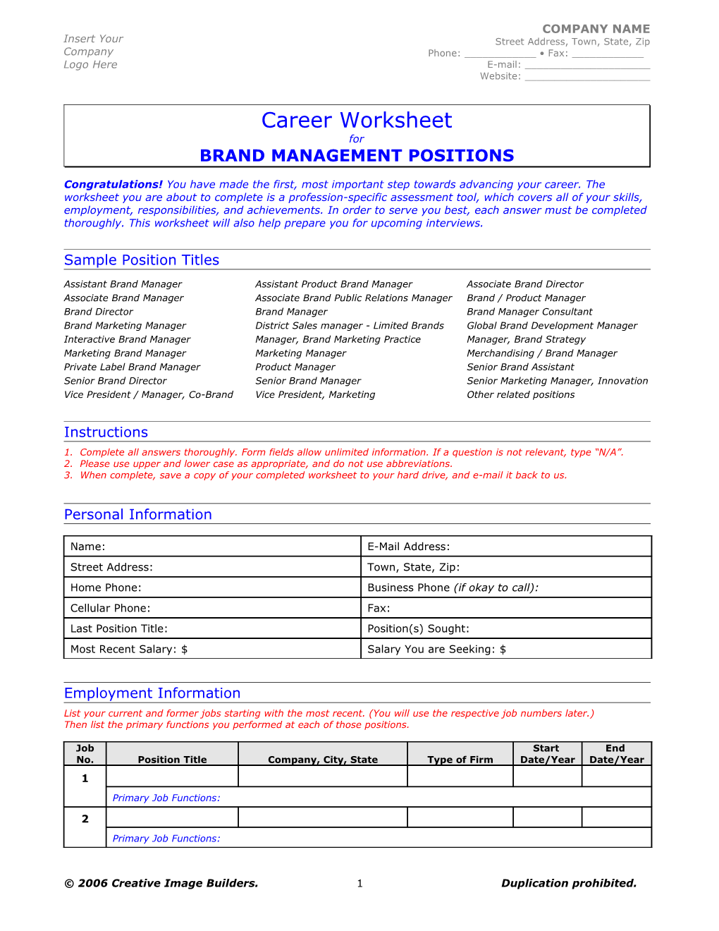 Career Worksheet