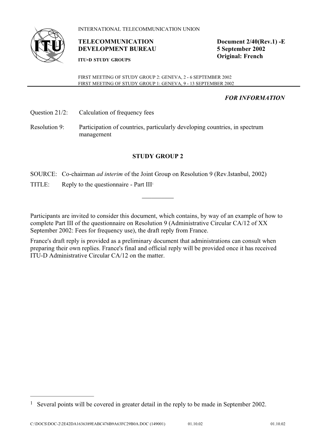 Question 21/2:Calculation of Frequency Fees