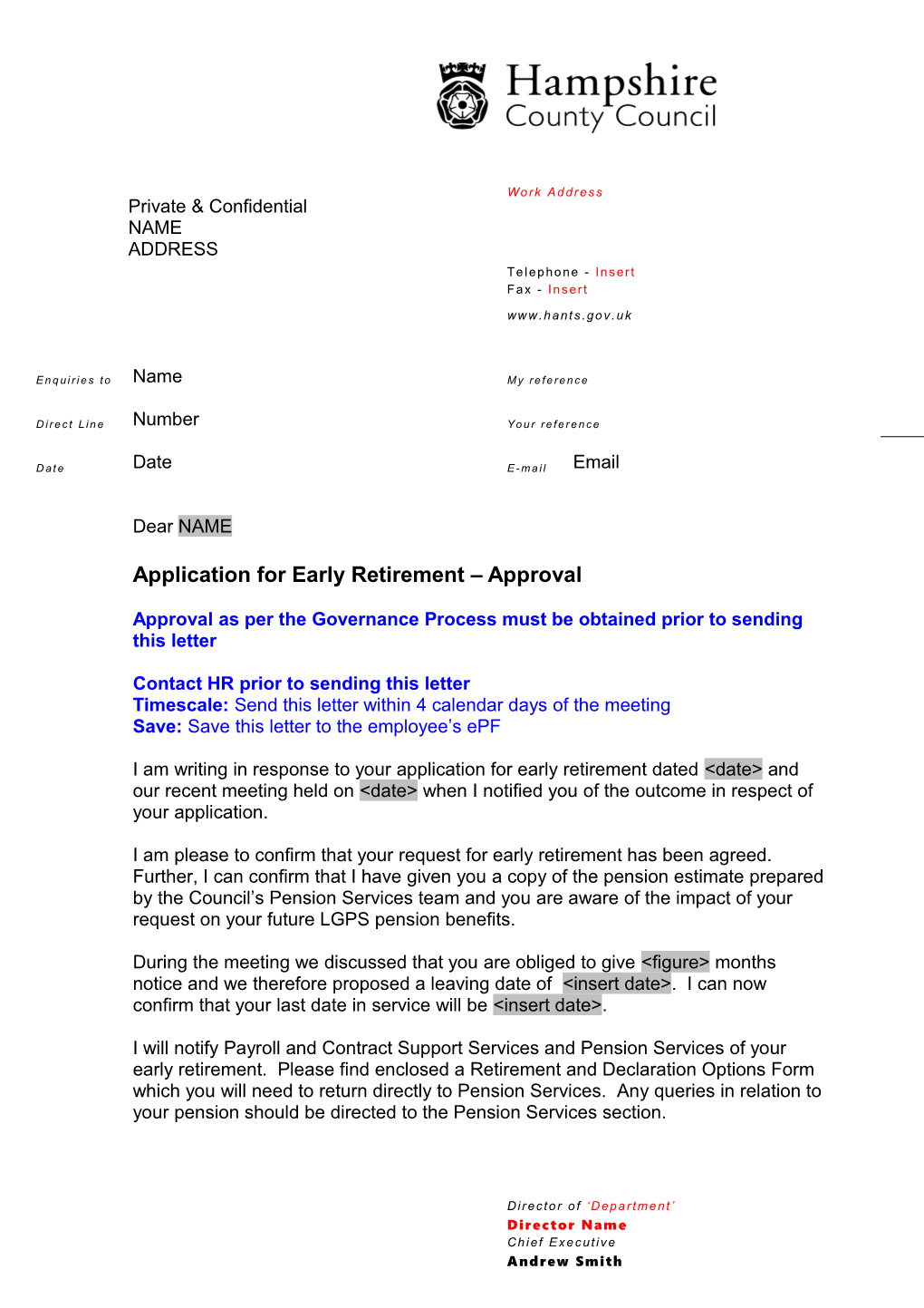 Application for Early Retirement Approval
