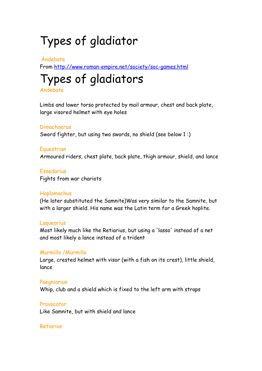 Types of Gladiator