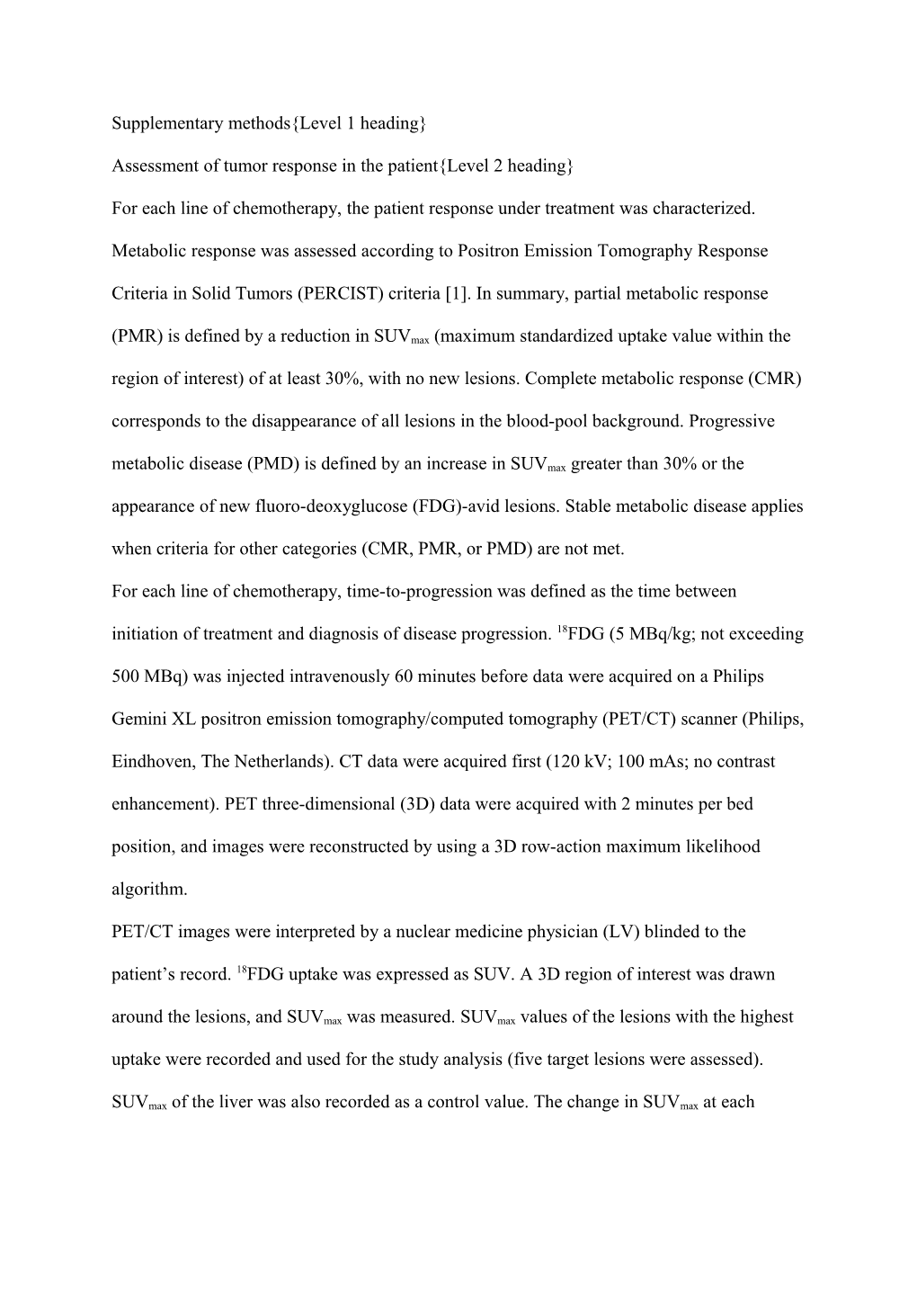 Assessment of Tumor Response in the Patient Level 2 Heading