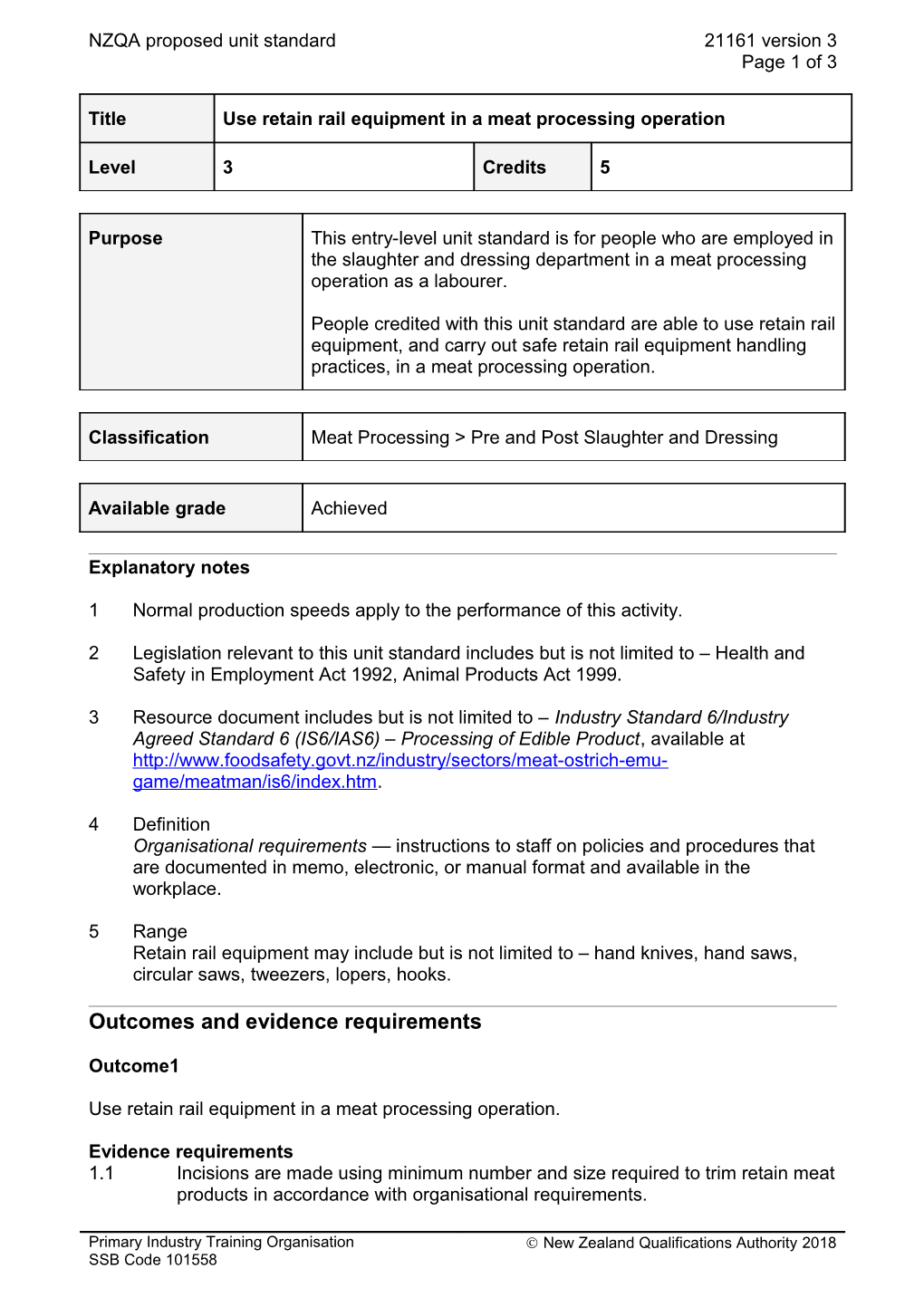 21161 Use Retain Rail Equipment in a Meat Processing Operation