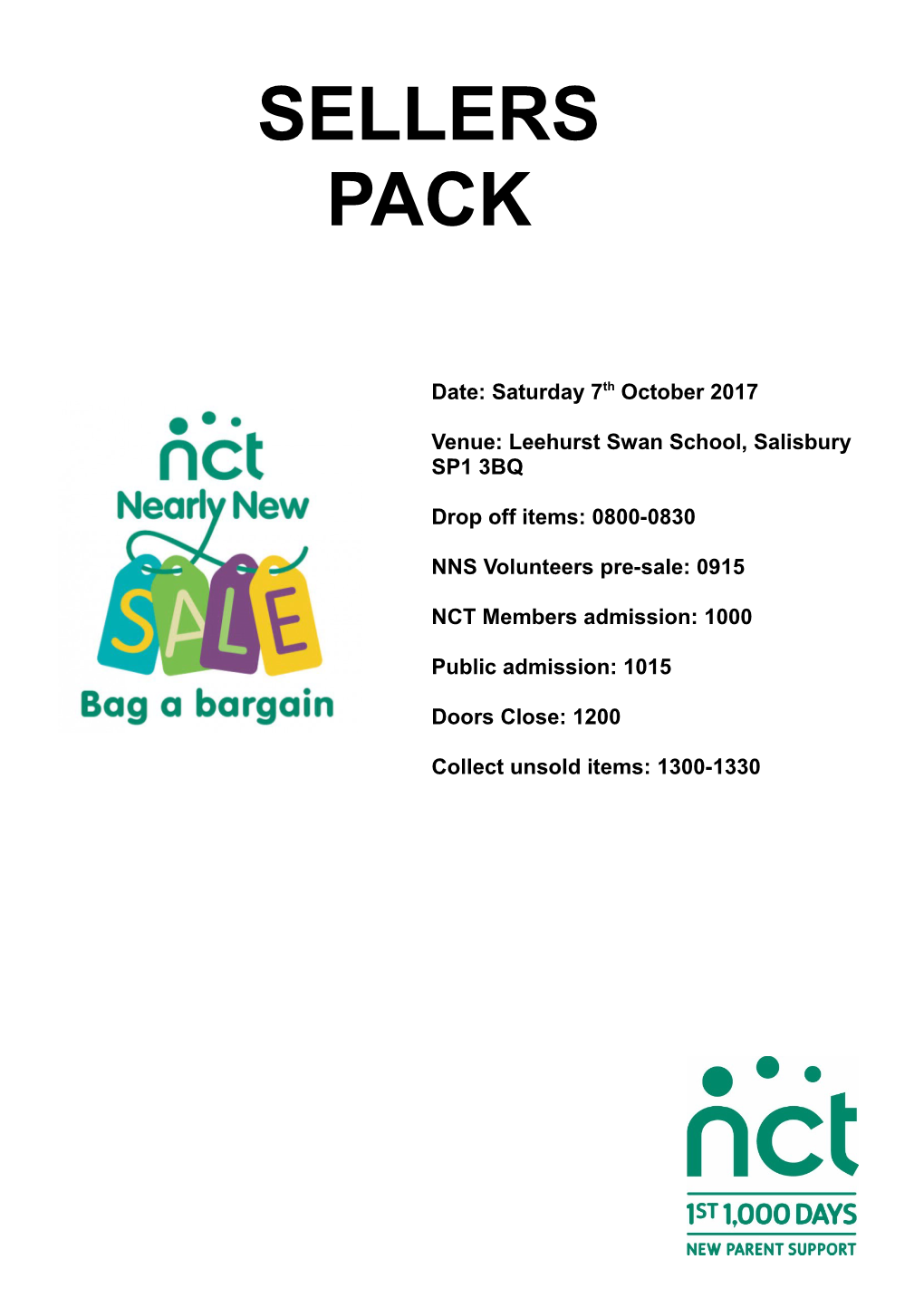 Thank You for Signing up to Sell at Our Next NCT Nearly New Sale. Our Sale Is a Great