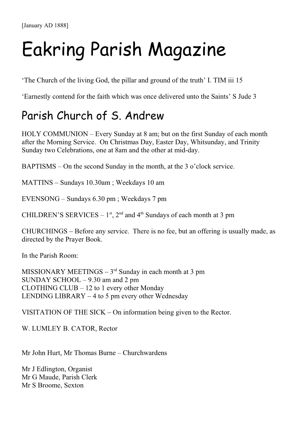 Eakring Parish Magazine