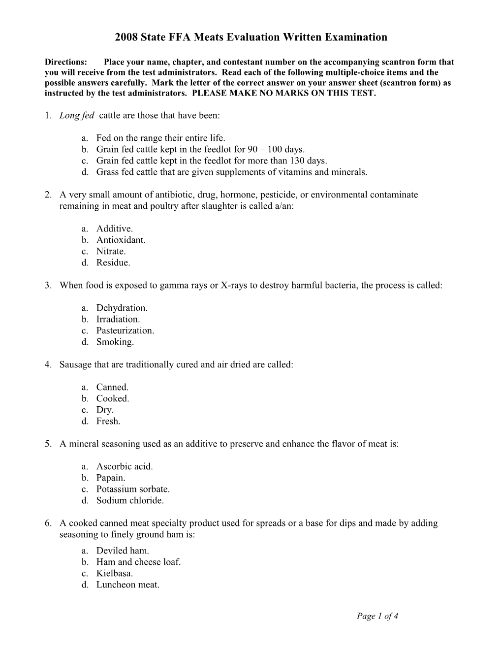 2006 State Agricultural Mechanics Written Examination s1