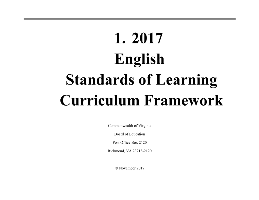 2017English Standards of Learningcurriculum Framework