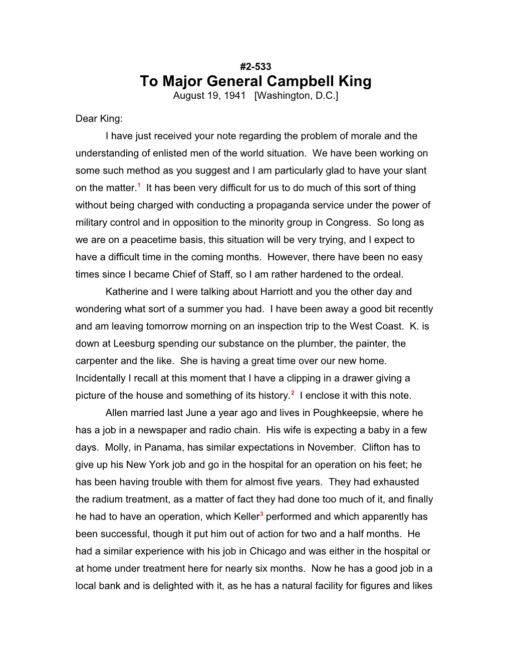 To Major General Campbell King