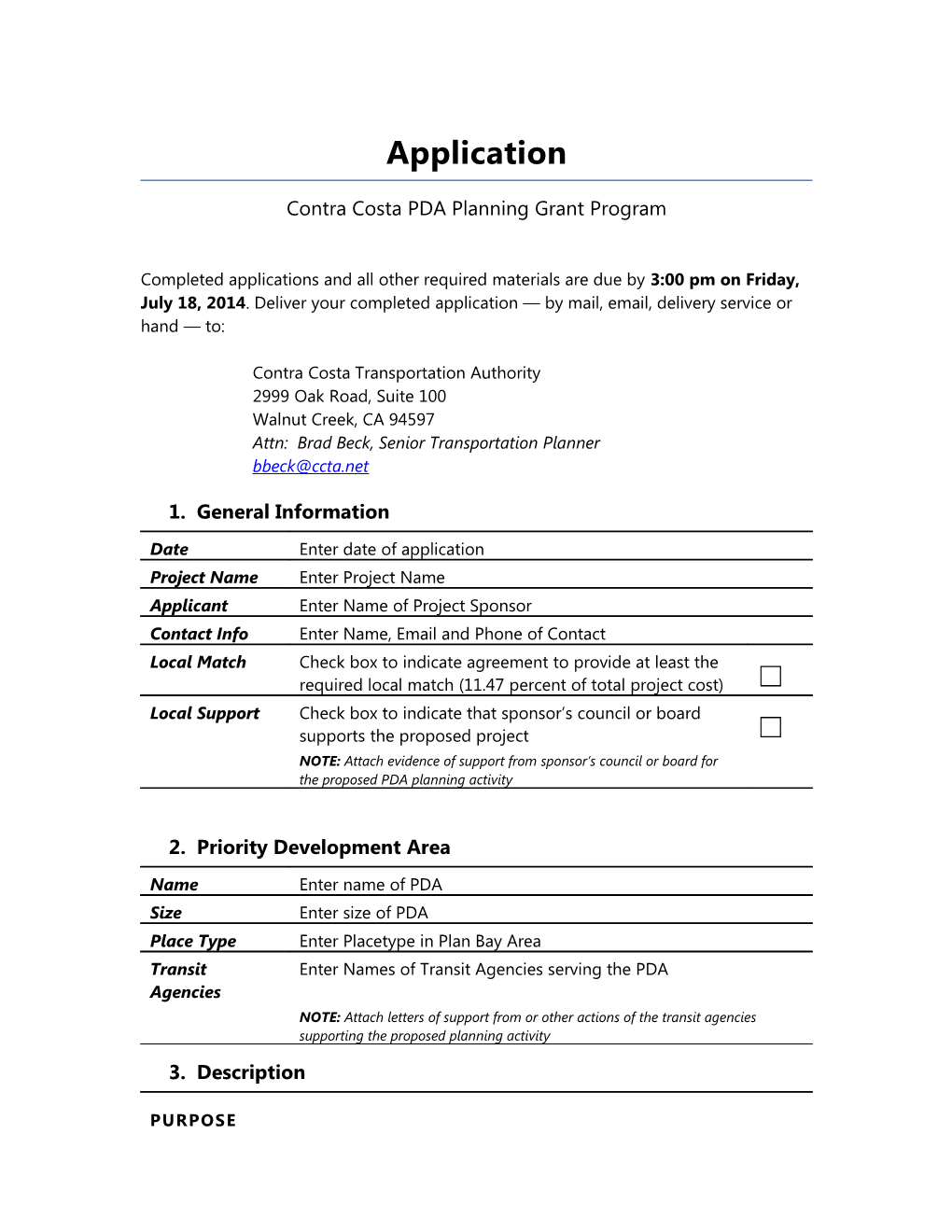 Application for Contra Costa PDA Planning Grant
