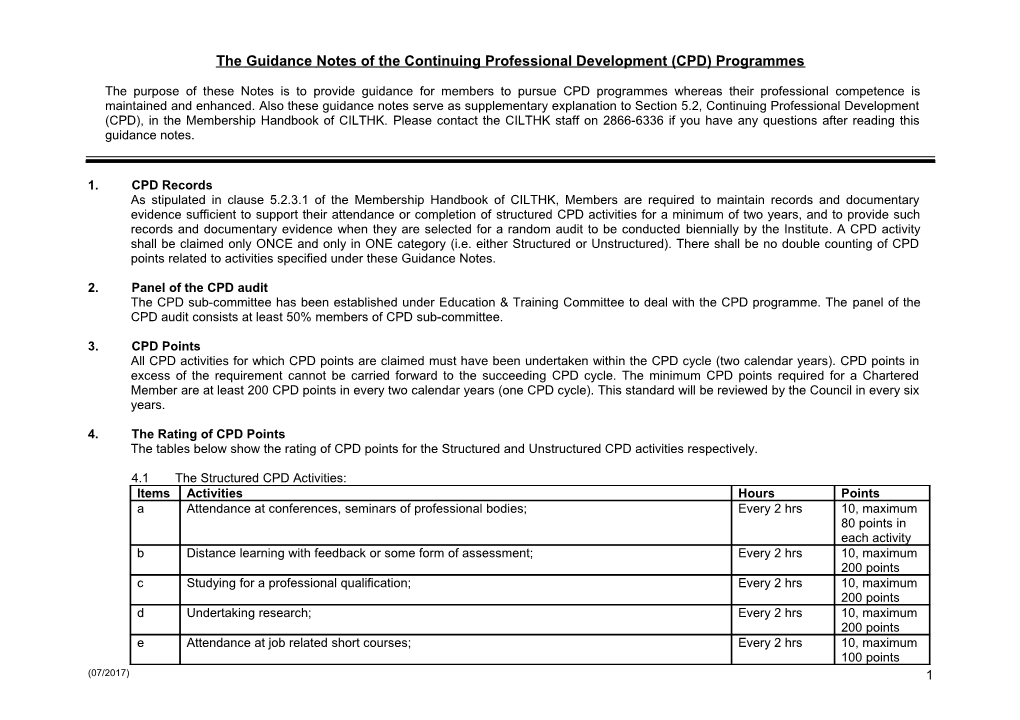 The Guidelines of the CPD Programme