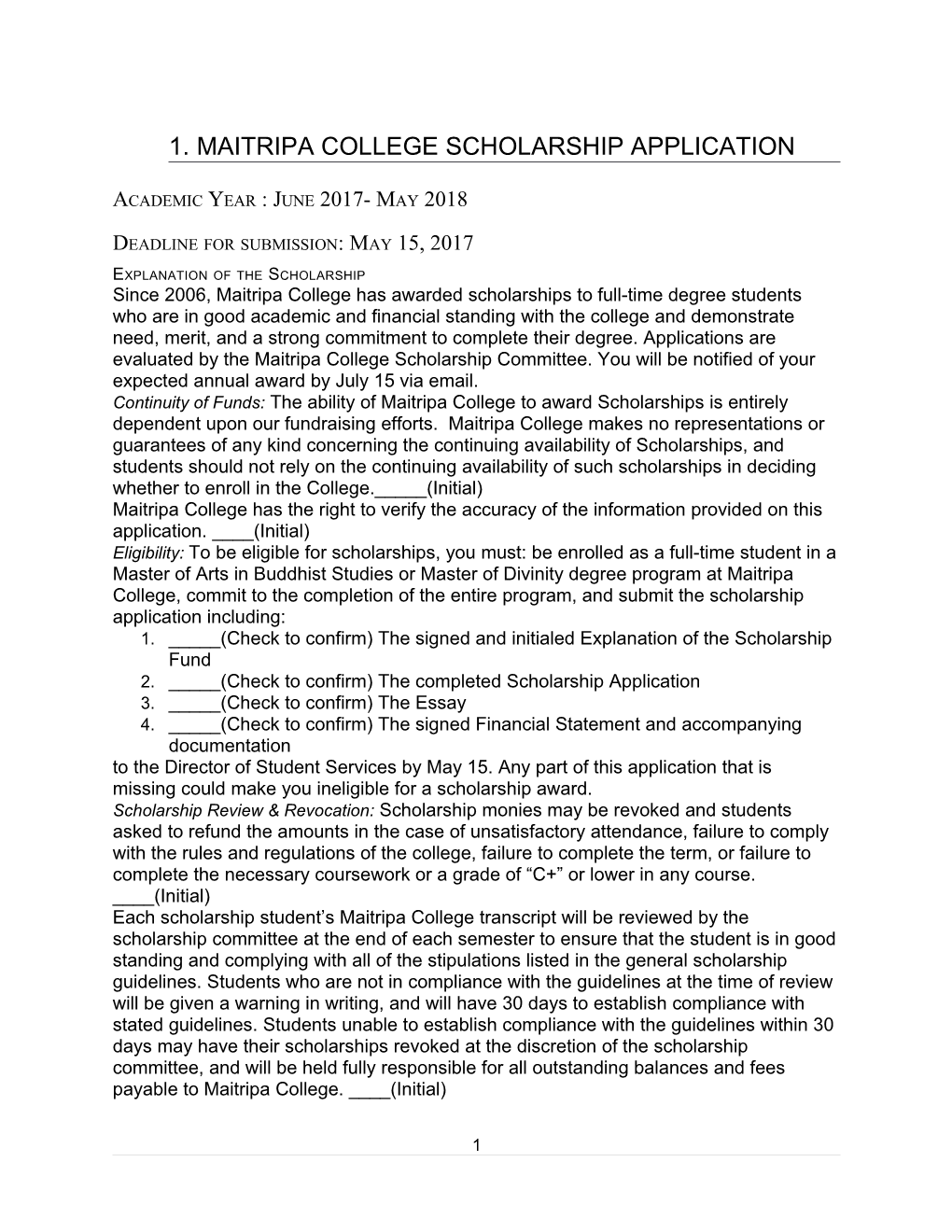 Maitripa College Scholarship Application