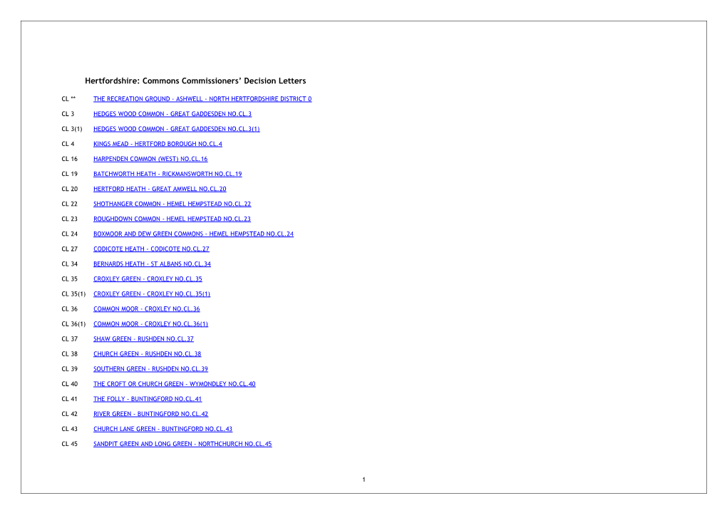 Hertfordshire: Commons Commissioners Decision Letters