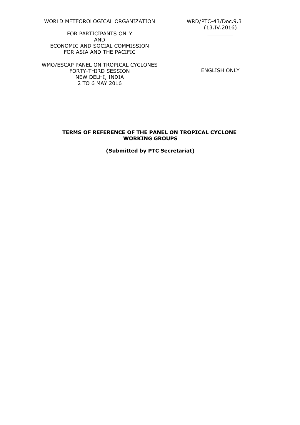 Terms of Reference of the Panel on Tropical Cyclone