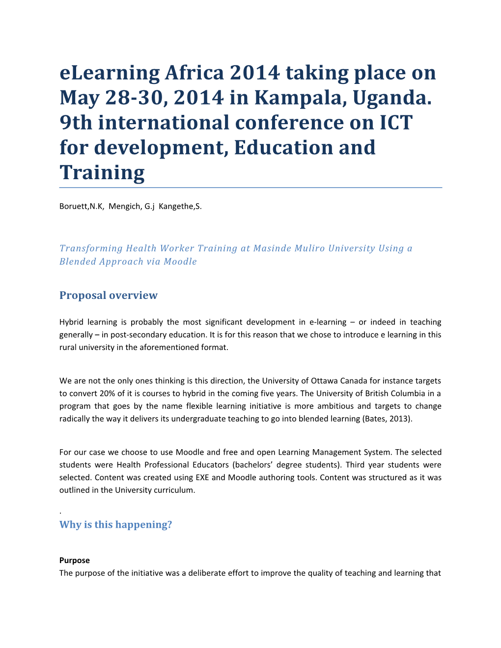 Transforming Health Worker Training at Masindemuliro University Using a Blended Approach