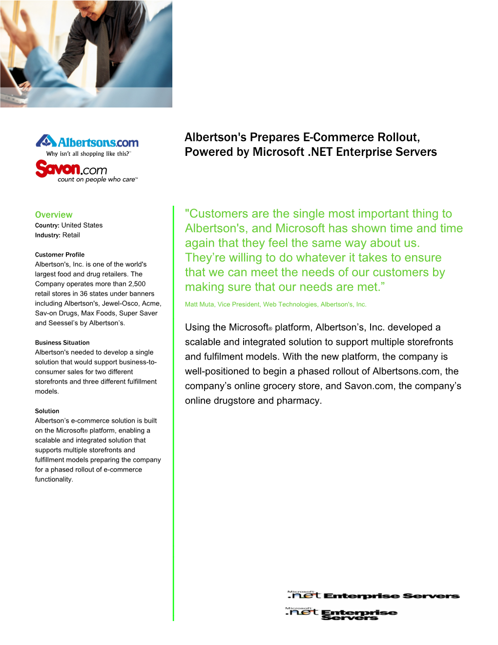 Albertson's Prepares E-Commerce Rollout, Powered by Microsoft .NET Enterprise Servers