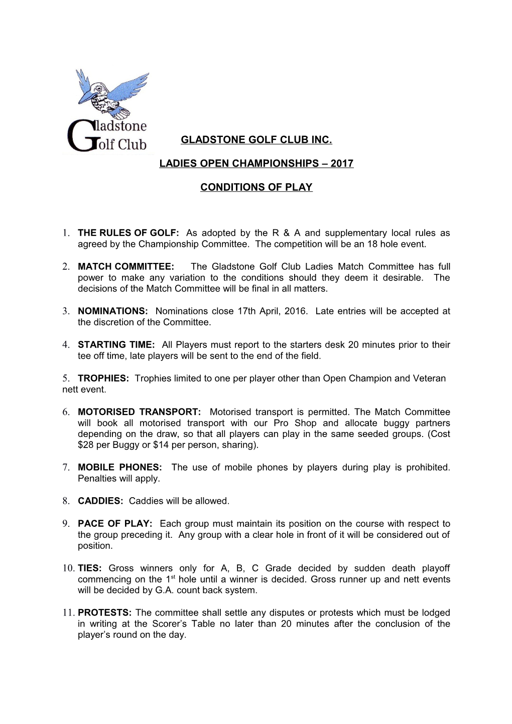 Gladstone Golf Club Inc