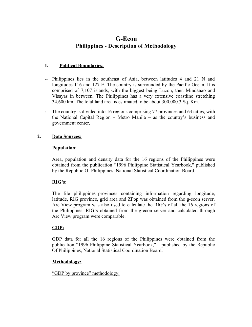 Philippines - Description of Methodology