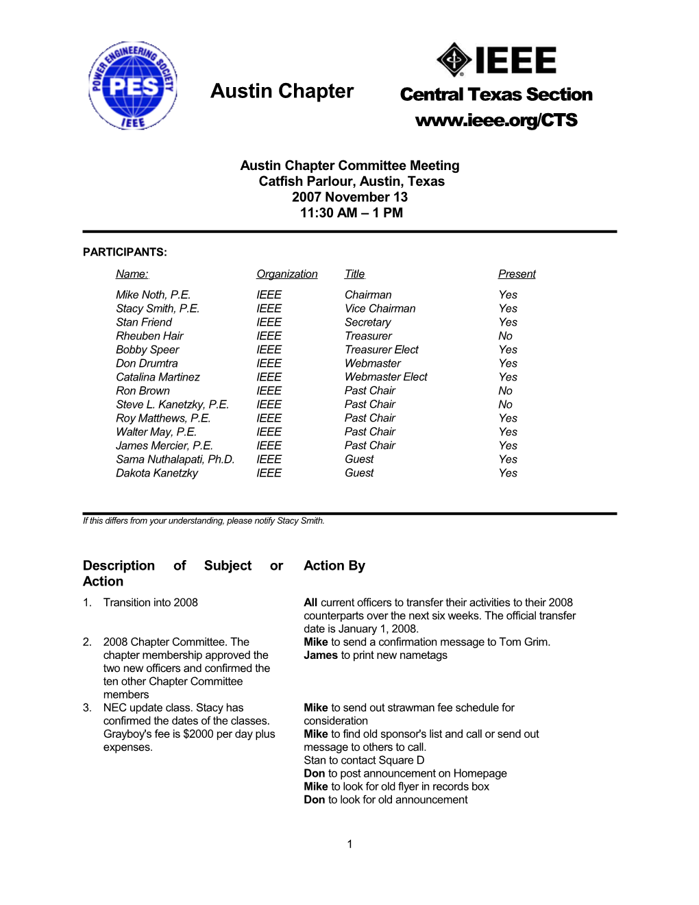 Chapter Committee Meeting Notes