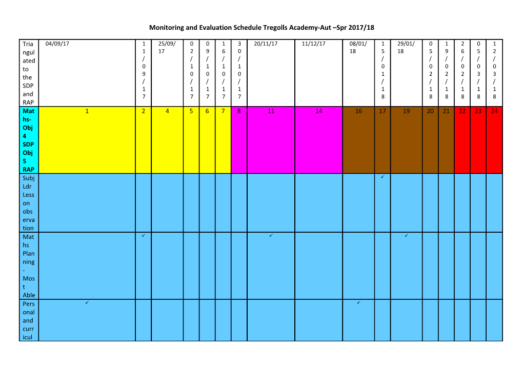 Monitoring and Evaluation Schedule Tregolls Academy-Aut Spr2017/18