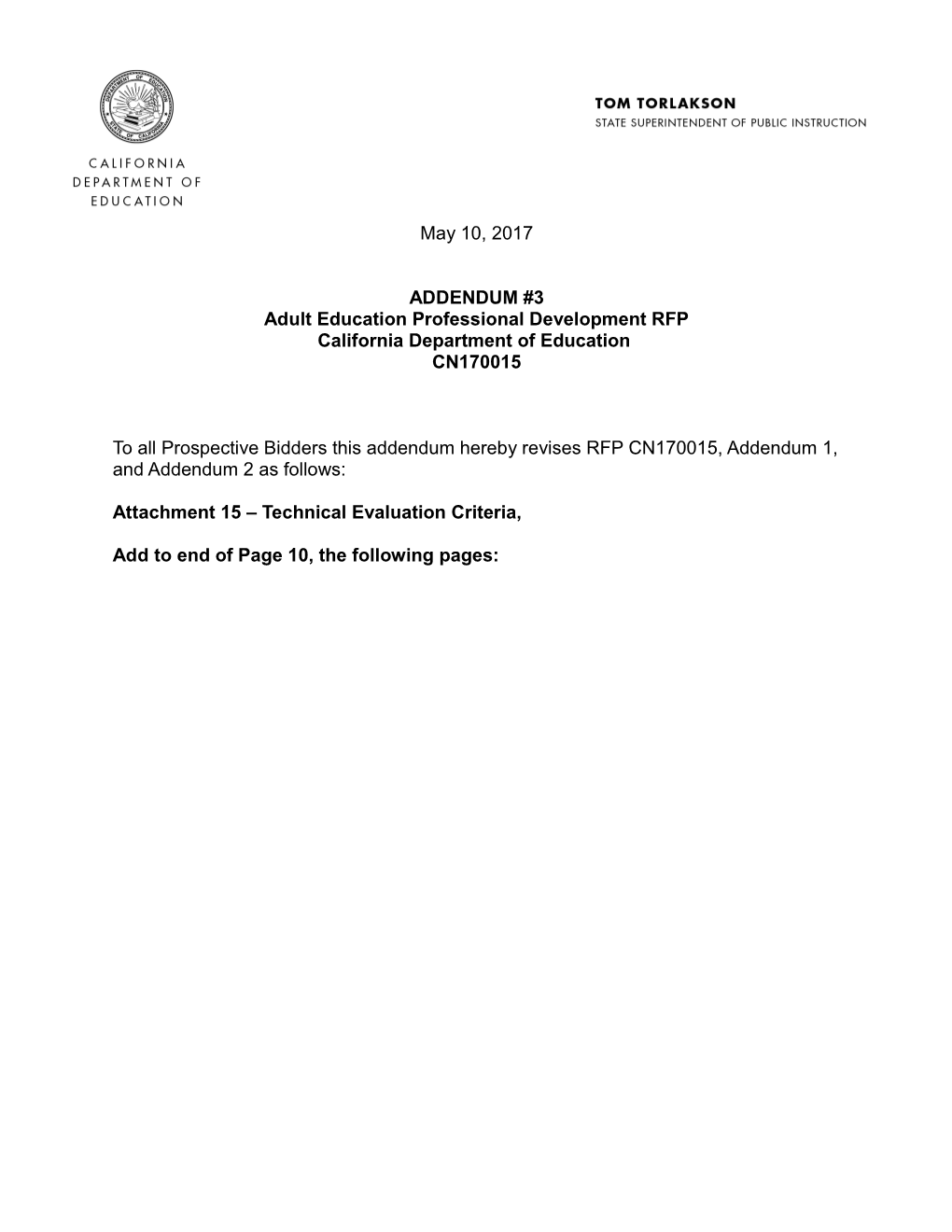 Addendum 3 RFP - AE PD (CA Dept of Education)
